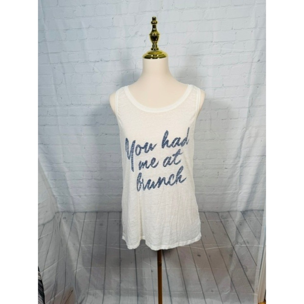 True Craft You Had Me at Brunch Graphic Tank Top Women's M White Blue EUC